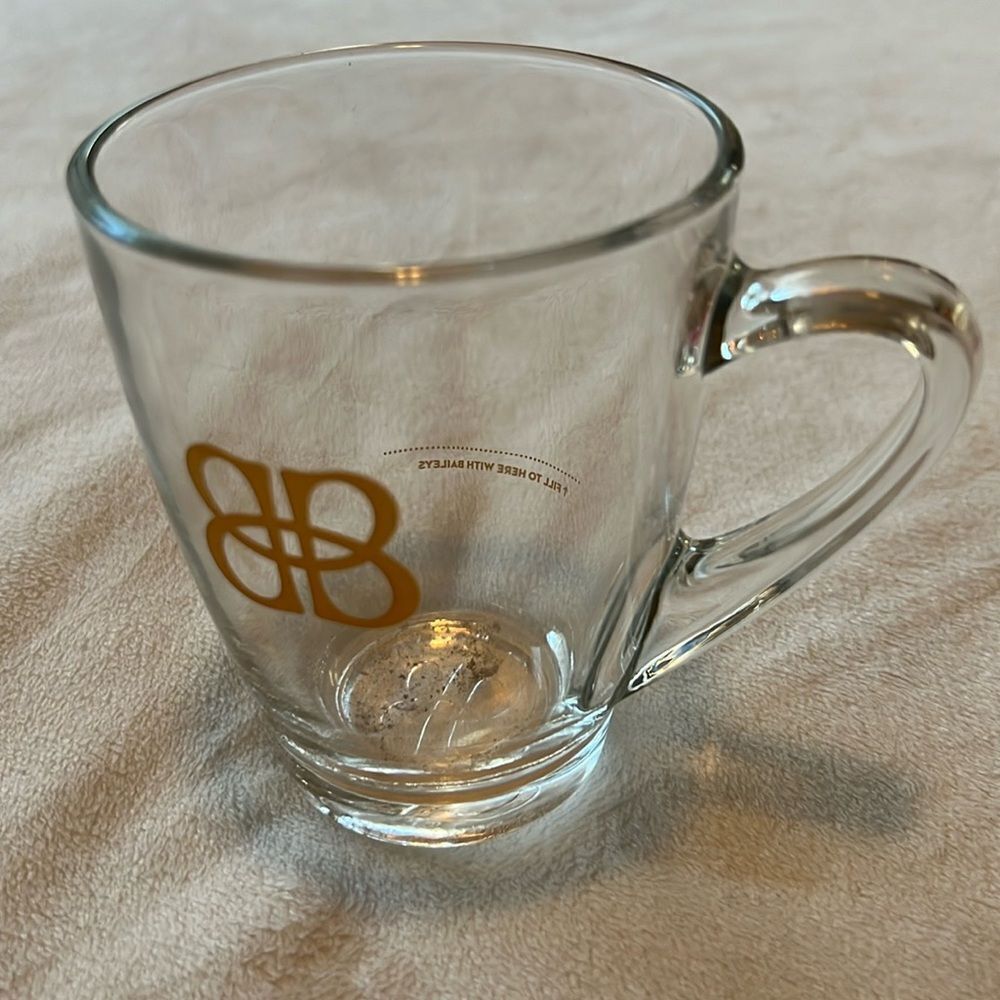 Baileys Irish Cream Coffee Cup Mug Clear Glass Gold Logo Bottom Embossed One